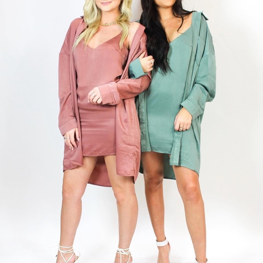 Green Dress and Button Up